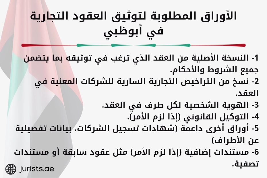 الأوراق المطلوبة لتوثيق العقود التجارية في أبوظبي